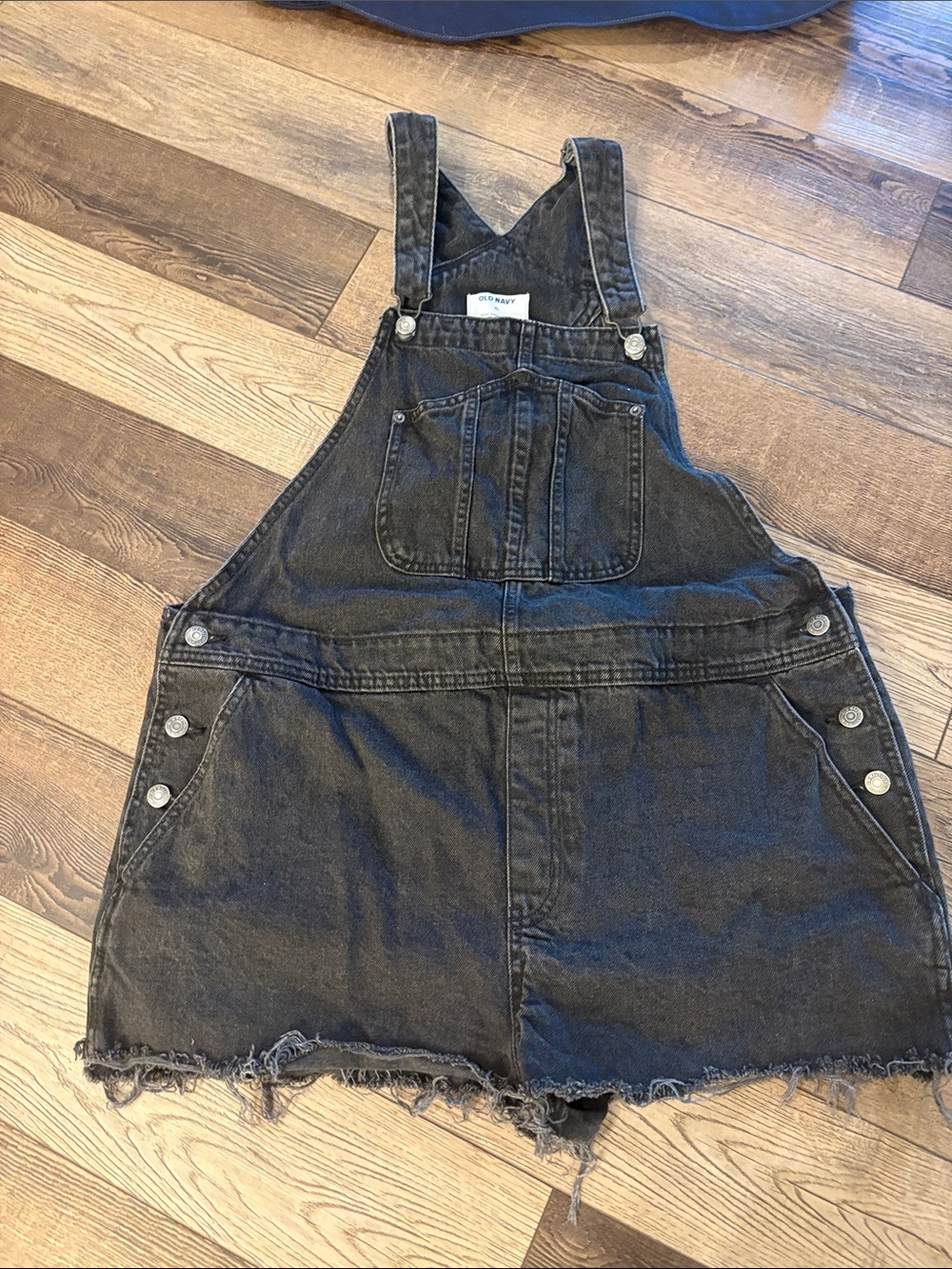 Old Navy Slouchy Jean Shortalls Overalls Shorts Black Wash Denim Women XL